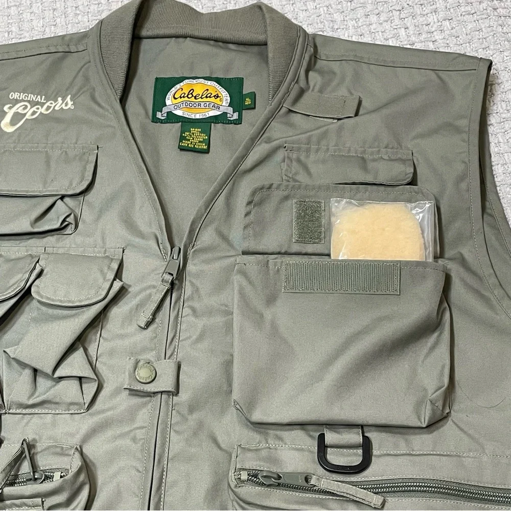 Cabela’s Coors Logo Vest Safari Green Outdoor Vented Camping Fishing Mens XL Reg